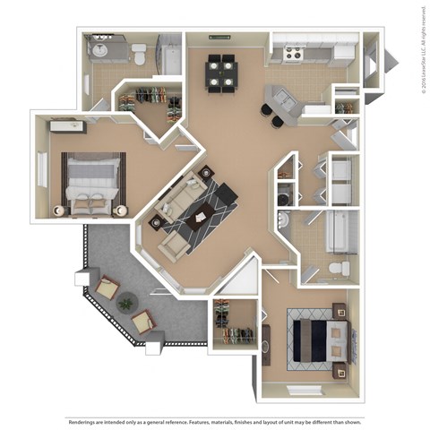 Floor plan for 2 beds, 2 baths, 1289 sqft